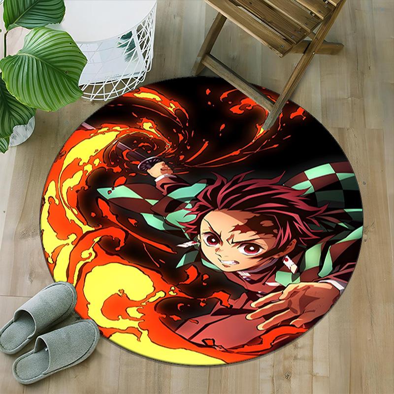 1pc Kamado Tanjiro Carpet, Round Rug, Comfortable, Suitable for Entryways, Living Rooms, Office, And Bedrooms, Christmas Decoration