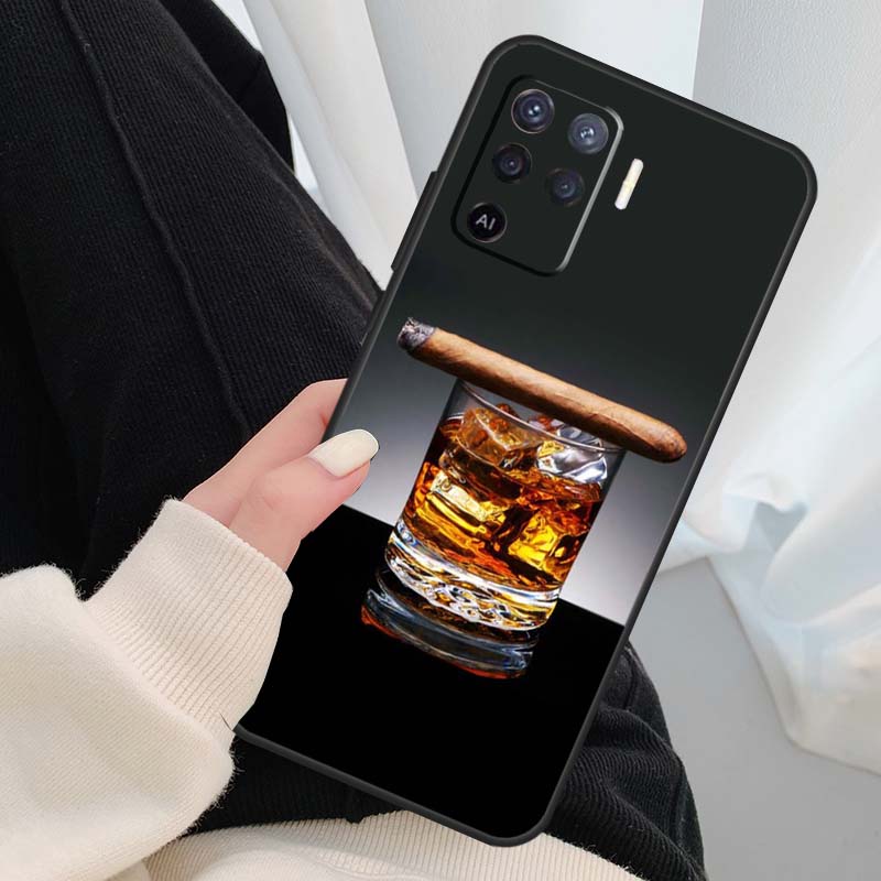 Кейс для напитков с виски и льдом для сигар для Oppo A18 A38 A58 A78 A98 A80 A60 A40 A96 A76 A16 A94 A74 A54 A15 A17 A57 A77 A5 Pro