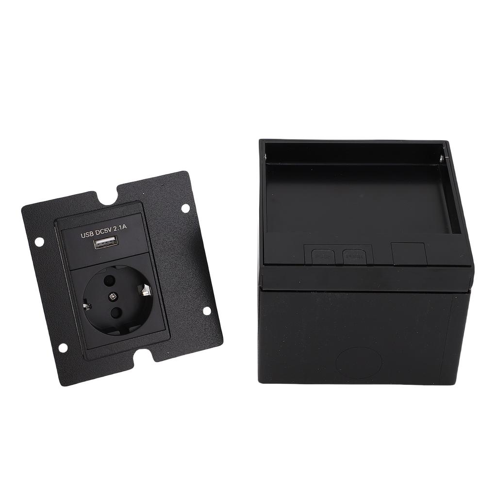 Recessed Floor Outlet Box Water Proof Stainless Steel Flat Kit with 2 Prong Hole USB Power Socket Black