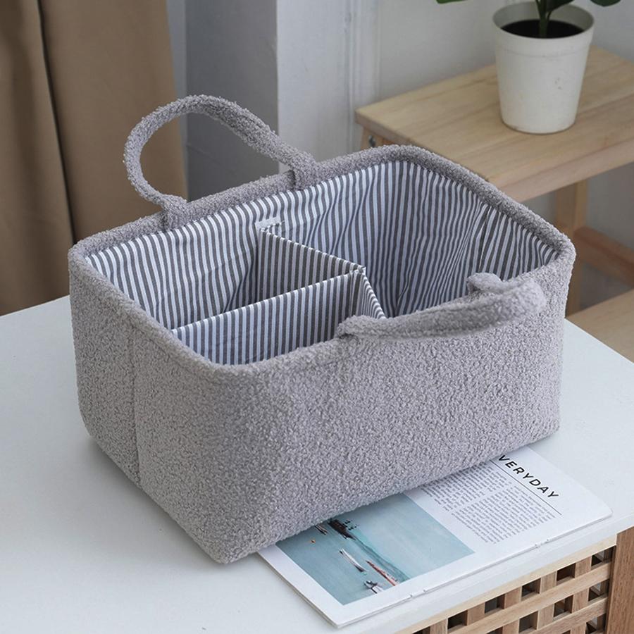 1pc Mommy Bag Teddy Fleece Diaper Bag with Handle Portable Travel Diapers Storage Bag Large Capacity Baby Item Organizer Basket