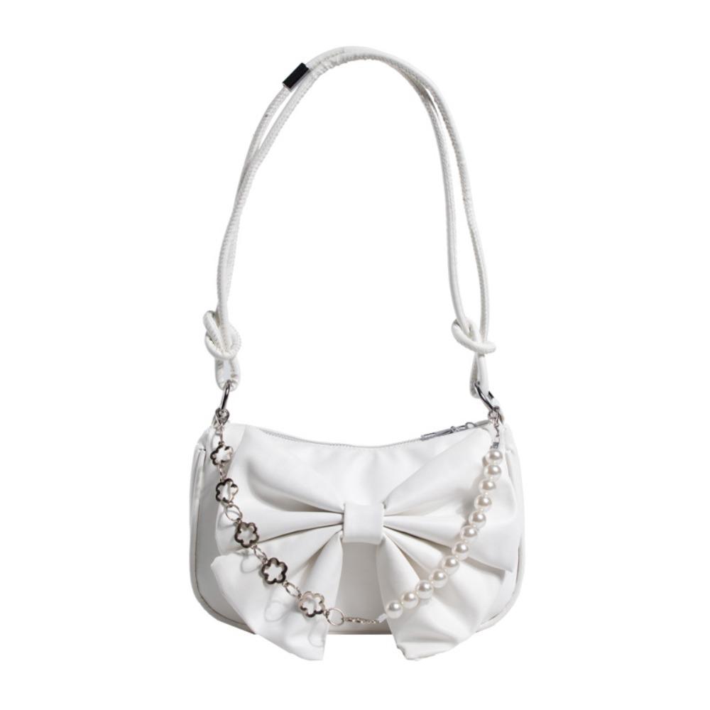 Solid Color Women Underarm Bag PU Leather Bow Handbag Simple Bowknot Shoulder Bag  Office Worker