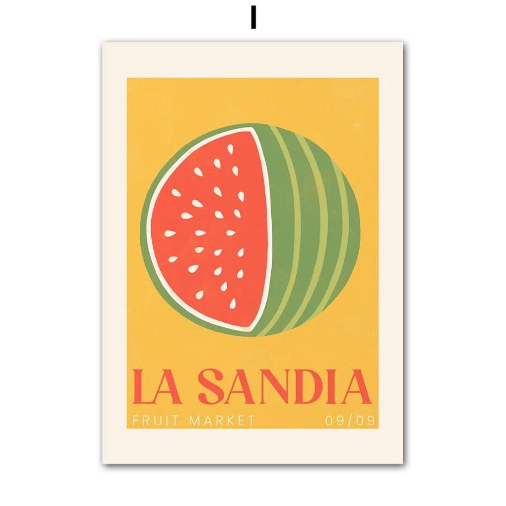 Фруктовый рынок Лимон Виноград Ананас Арбуз Инжир Настенное искусство Холст Живопись Скандинавские Постеры и Принты Настенные картины Кухонный декор