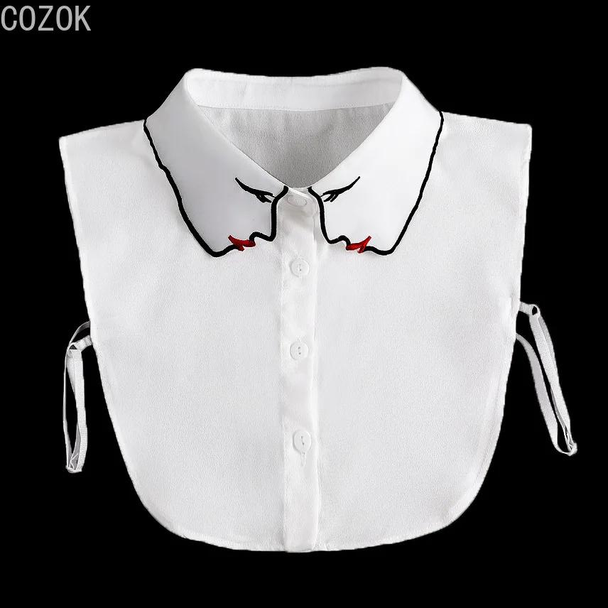 Fashion Women's Embroidery Shirt Fake Collar Removable Mujer Faux Cols White Sweater False Collar Lapel Shirt Blouse Detachable