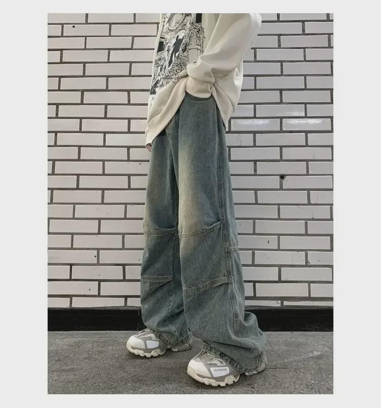 2023 Мужские джинсы American Retro с потертостями, широкие, длиной до пола