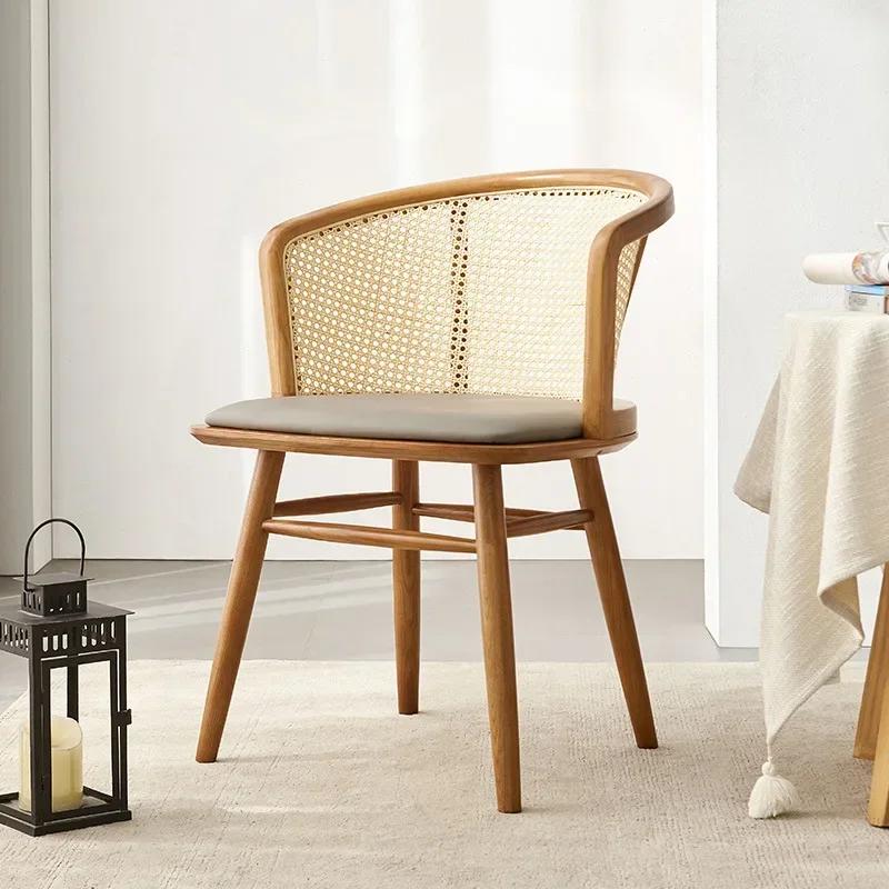 Nordic Light Luxury Vine Weaving Japanese Homestay Home Backback Armor Retro Style Quiet Wind Hotel Soft Bag Chair