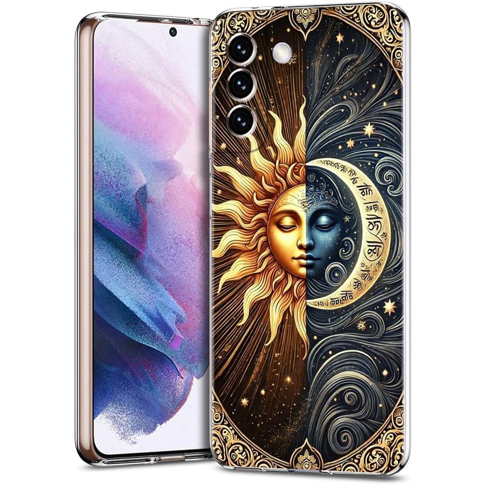 Прозрачный чехол-бампер для Samsung Galaxy S25 S24 S23 S22 S20 S21 FE Ultra S24 S23 S10 S10E Plus 5G с рисунком Солнце Луна Звезды