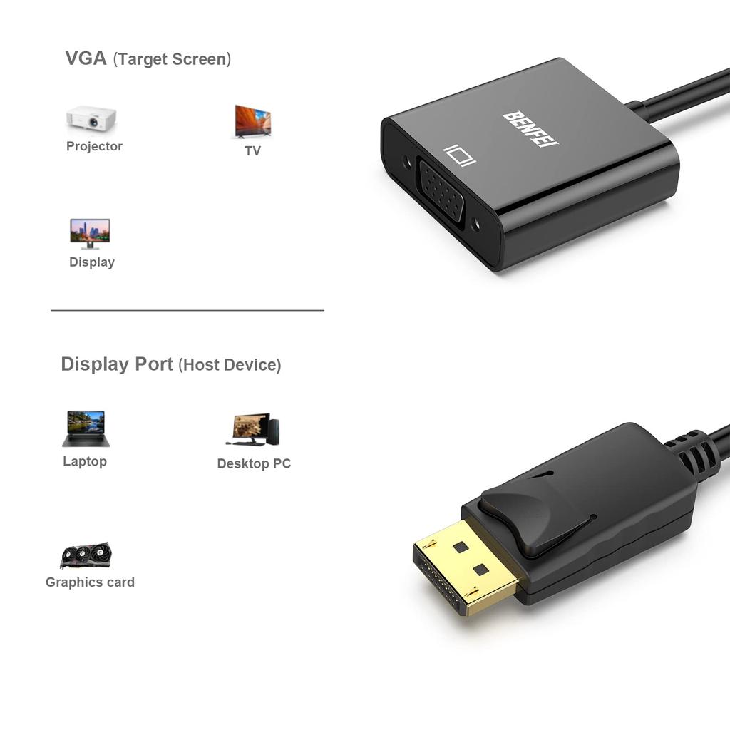 Адаптер преобразования DisplayPort в VGA BENFEI в адаптер преобразования DisplayPort VGA (DP-VGA-выход)