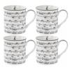 [Q5544] - Black and White 'Music' Porcelain Mug Set (4 Mugs) - 85x85 Mm