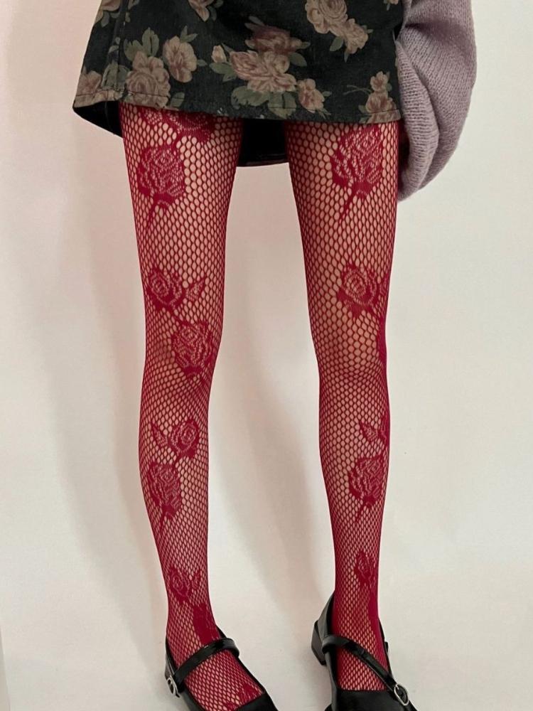 Весенне-осенний дизайн Женские сексуальные чулки-сетка Нейлоновые колготки с кружевом в виде розы Прохладные ажурные колготки-сетка анти-зацеп