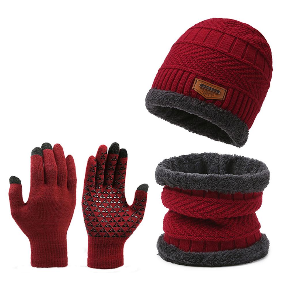 Suit Hat Men's Winter Scarf Gloves Three-Piece Set Neck Integrated Fleece Warm Winter Knit Hat