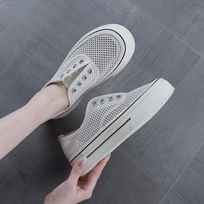 Спортивная обувь на толстой подошве из сетки, женская летняя новая полая дышащая сетчатая обувь, универсальные повседневные лоферы, белая обувь
