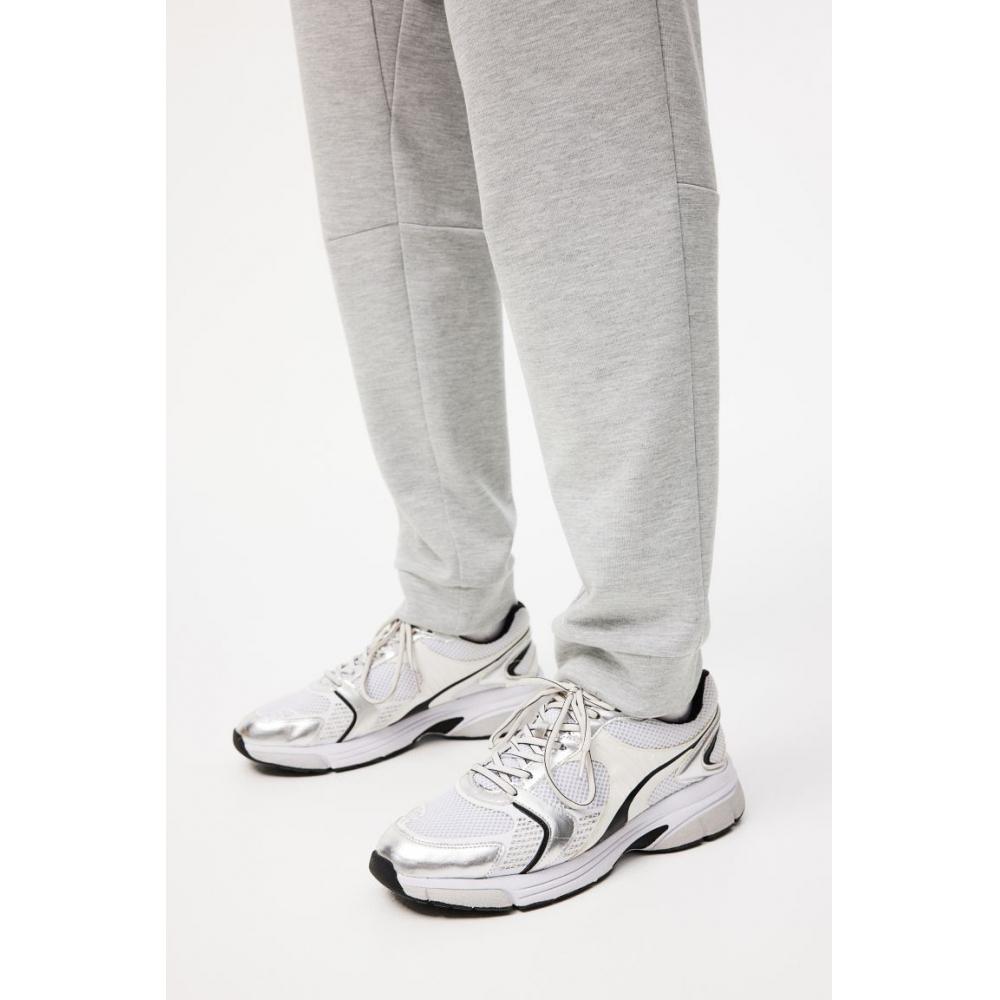 Брюки-джоггеры HM dryMove с карманом-молнией, зауженные книзу, светло-серые, меланжевые