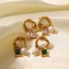 Golden Plated Metal Imitation Pearl Hoop Earrings for Women Vintage Green C Earring Trendy Jewelry Accessories