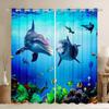 Cute Cartoon Dolphin Curtains Grommet Light Filtering Window Print Pattern Sea Animal Theme Curtain Bedroom Living Room 2 Panels