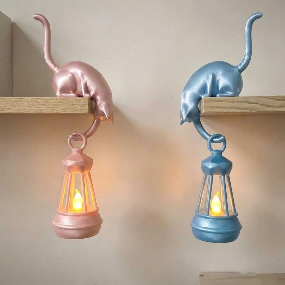 with Lantern Cat Wall Hook Light 3D Printed Cat Decor Lamp Key Rack Organizer Living Room