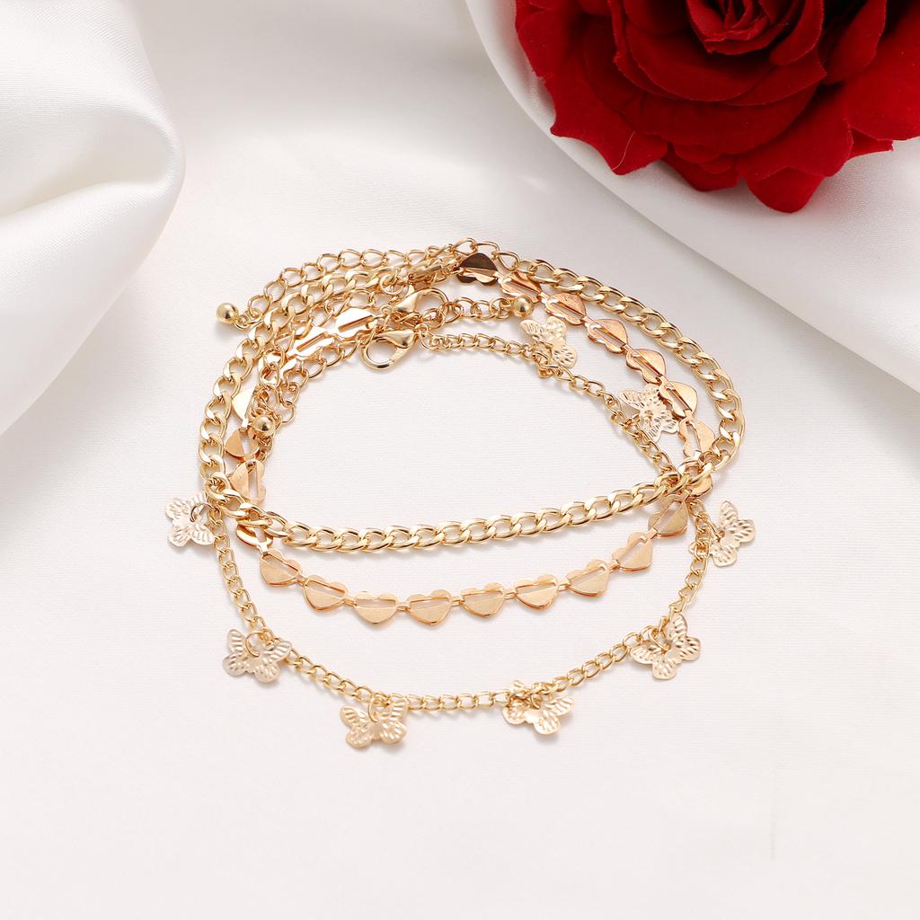Ретро и преувеличенный многослойный браслет-цепочка с бабочкой и персиковым сердцем, модный тренд, многослойный браслет для девочек, темпераментный браслет