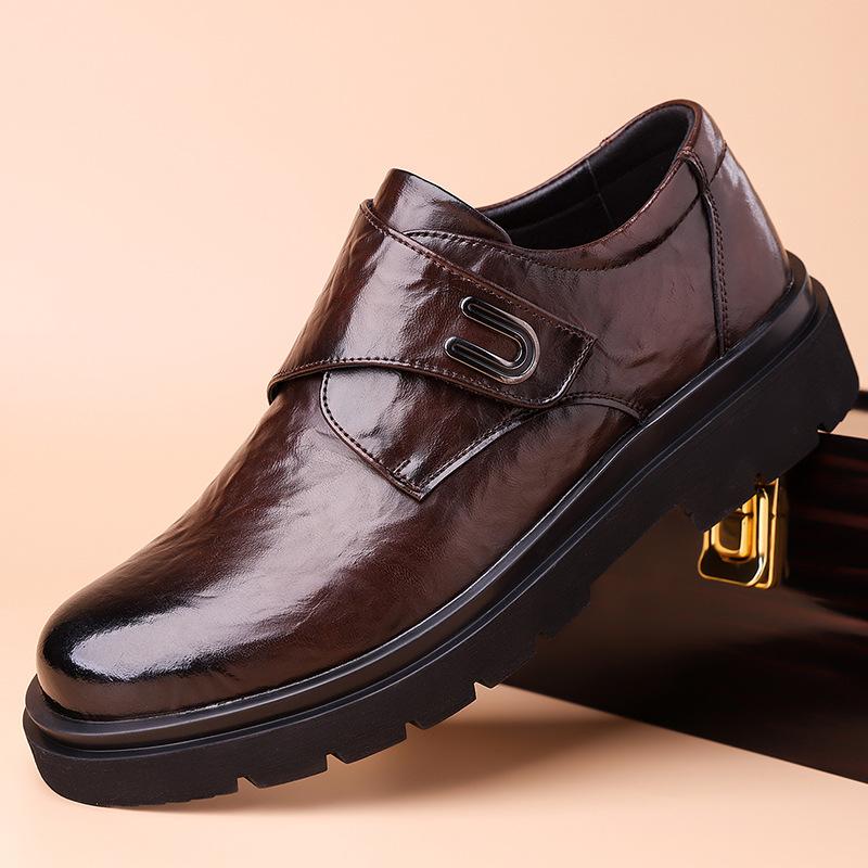 2024 осень и зима новые мужские деловые кожаные туфли мужские туфли на круглой платформе с липучкой мужские туфли британский повседневный 9355