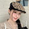 Autumn and Winter Leopard Print Forward Hat Female Spice Girl Subculture Y2k Retro Face Ducktongue Beret