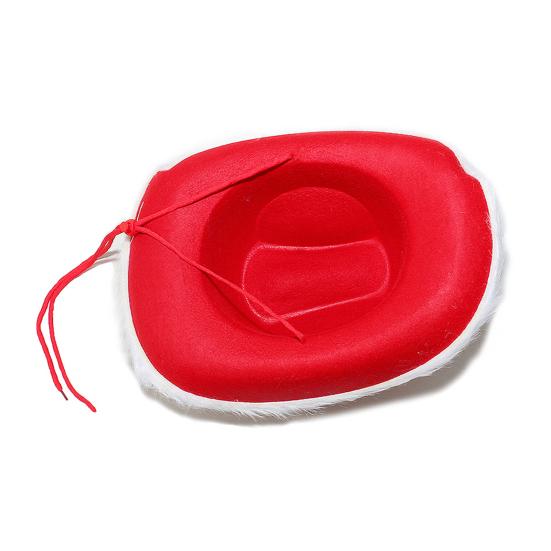 Ковбойская шляпа на рождественскую тематику, белая, с пушистой отделкой, из мягкого фетра, джазовая шляпа-цилиндр, регулируемая красная лента, шляпа для вечеринки