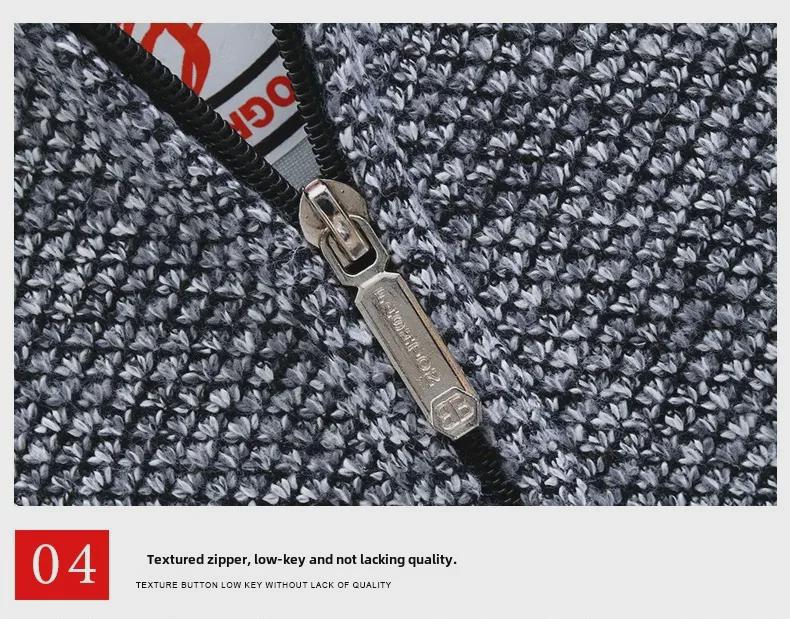 Men's Long-Sleeve Hooded Knit Cardigan with Velvet Lining - Perfect for Spring, Autumn, and Winter.