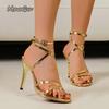 Fashion Sexy Gold High Heel Sandals for Women Party Nightclub Dress Shoes Cross Strap 10.5CM Thin Heeled Women Shoes Sandalias De Mujer