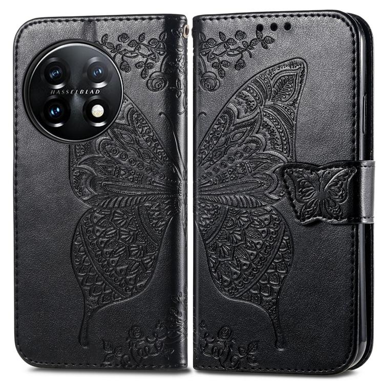 Для OnePlus 11 Butterfly Love Flower Embossed Flip Leather Phone Case