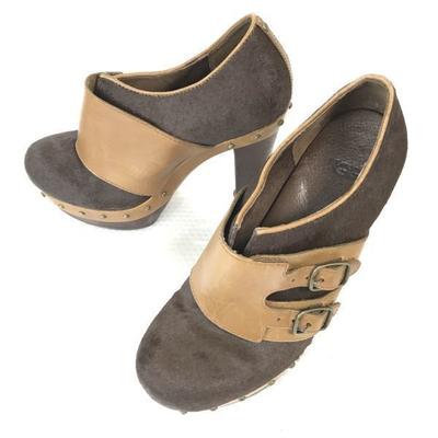 UGG Кожаные ботильоны на высоком каблуке 6/23.0 Коричневые(ИСПОЛЬЗОВАЛ)