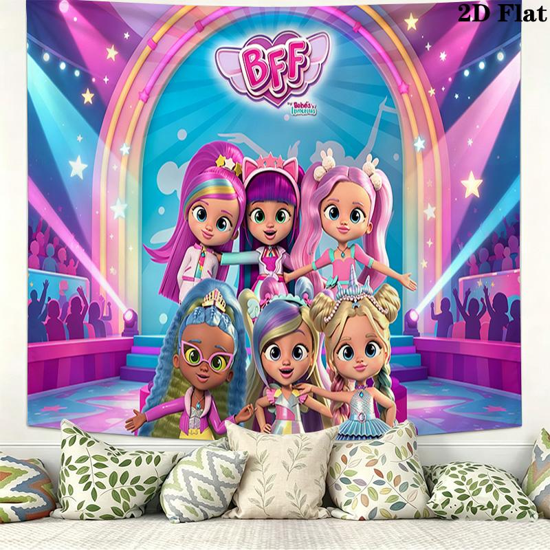 BFF Cartoon Wall Tapestry Aesthetic Wall Hanging Printed Fabric Blanket Decorative Tapestries for Bedroom Living Room Home Decor