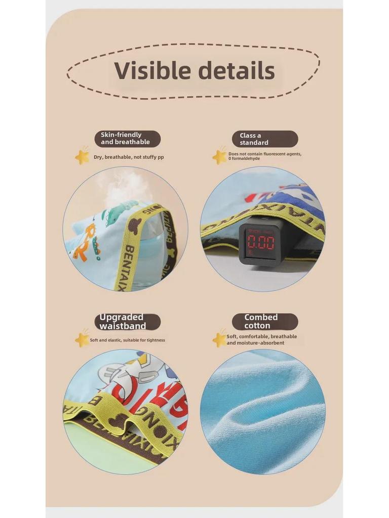 Трусы-боксеры из чистого хлопка типа А для мальчиков, с рисунком из мультфильмов, возраст 3-8 лет