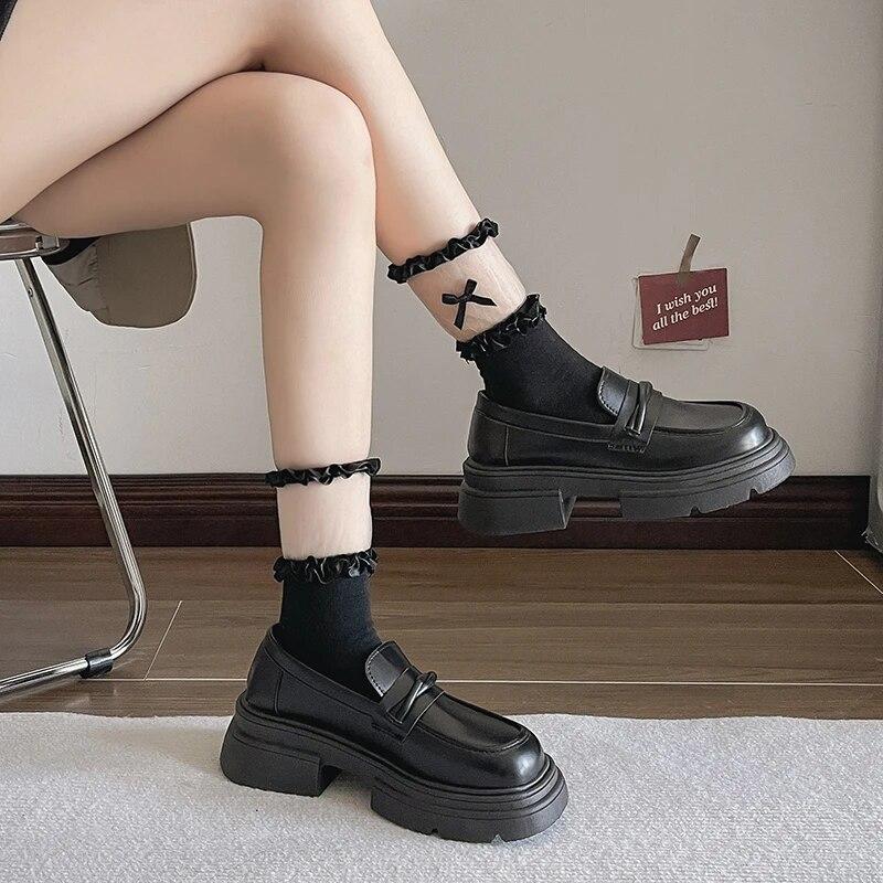 Женские лоферы на высоком каблуке, весна 2024, лакированные кожаные туфли-лодочки на массивной платформе, женские черные туфли без шнуровки Jk, форменная обувь Мэри Джейн