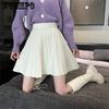 WTEMPO Knitted Pleated Skirts Women Elastic High Waist Sweater Skirts Spring Autumn Solid Casual Knitting Ribbed Mini Skirts