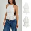 Pleated Chiffon Vest Tops Halter Women's Crop Top Simple Lace-up Camisole Party