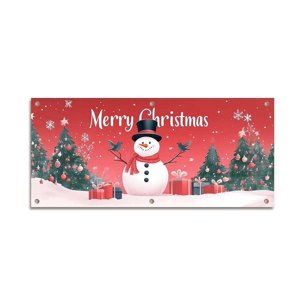 Decorate the garage door with Christmas yard banners and hang the party decoration backdrop.