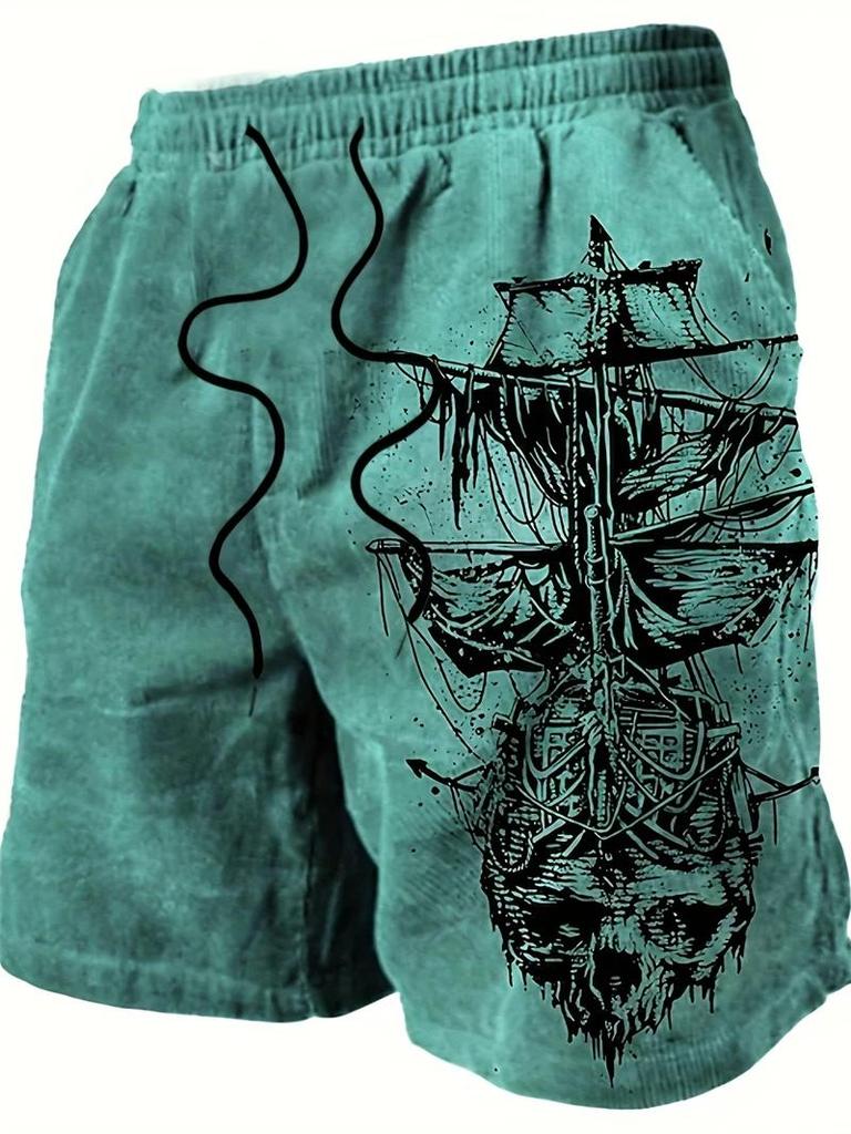 Boxing Shorts Pants 3D Print Training Retro Pirate Ship Ghost Skull Boat Unisex Men Women Quick Dry Fitness Gym Sport Workout Casual Streetwear