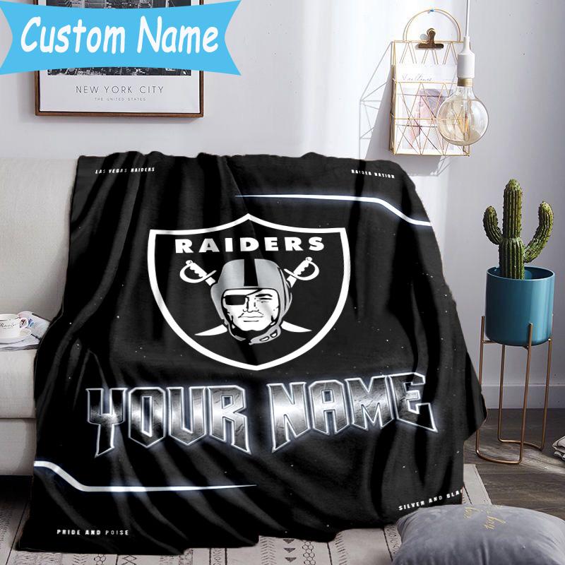 Custom Name Raiders Team Logo Design Flannel Blanket, Use for Birthday/Holiday Gift, Soft Blanket for Sofa/Bed/Camping/Office, Home Decor