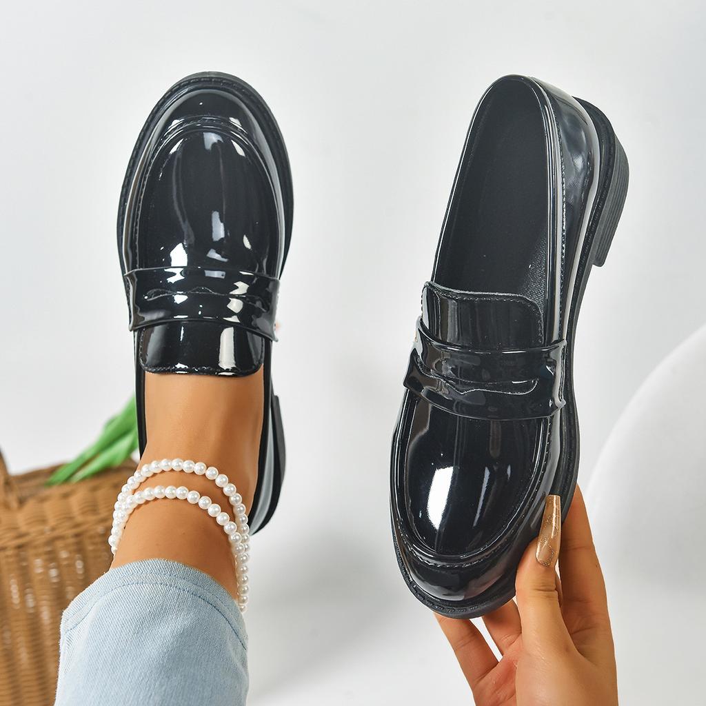 Женские черные туфли-лоферы на платформе с круглым носком в студенческом стиле из маленькой кожи, британские, 2025, новые, на толстом каблуке, на платформе, одинарные