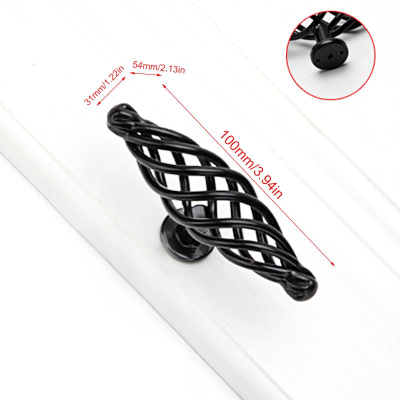 1 шт. прочные ручки для кухонного шкафа в форме птичьей клетки, винтажные ручки для ящиков, черная ручка для мебели, полая ручка, простая установка