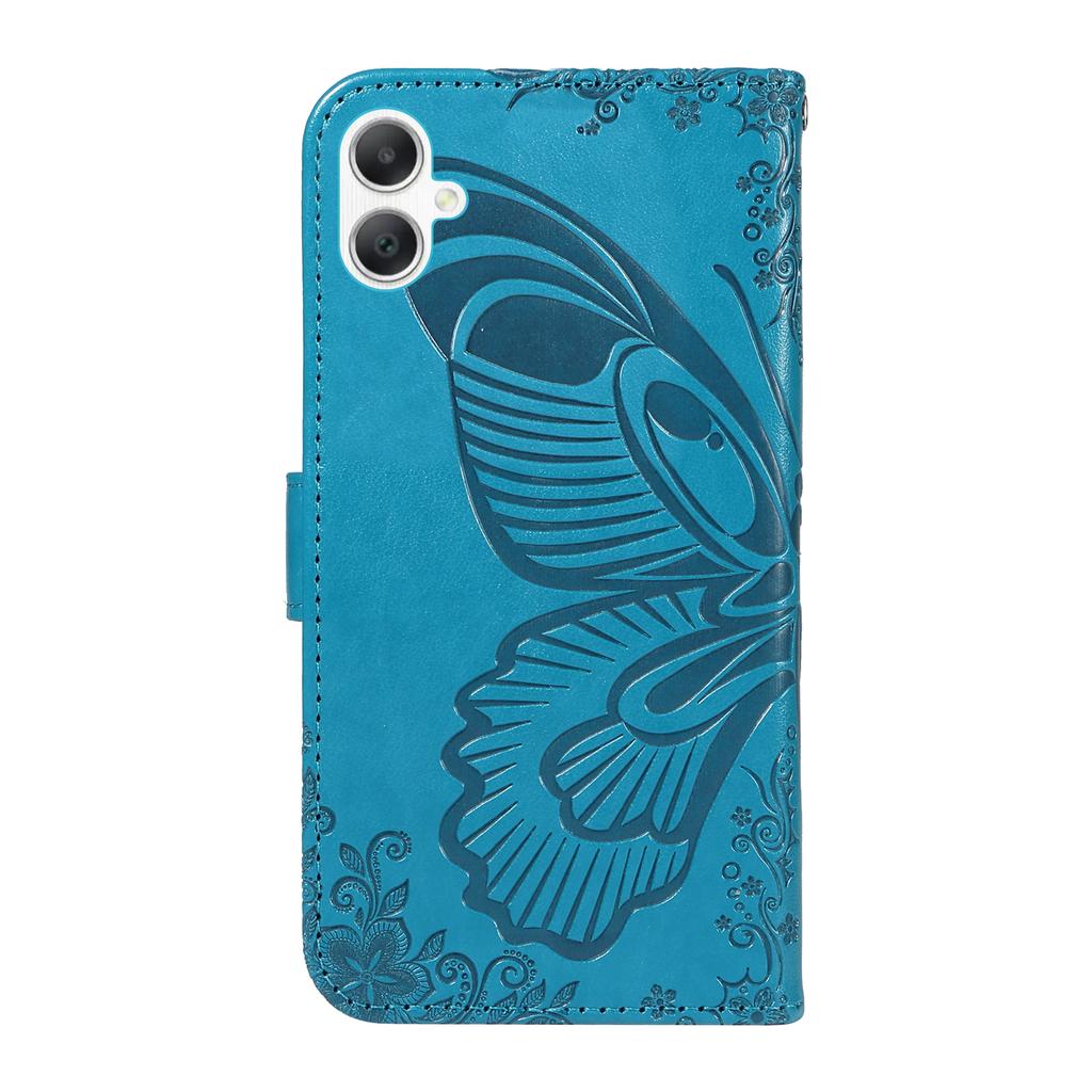 For Samsung Galaxy A07 4G/A06 5G/A06 4G Case Butterfly Pattern PU Leather Folio Flip Phone Cover - Blue