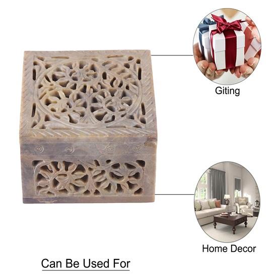 10,16 см Мраморный мыльный камень Шкатулка для ювелирных изделий Органайзер для хранения безделушек Коробка для украшений Подарочный держатель с традиционным дизайном