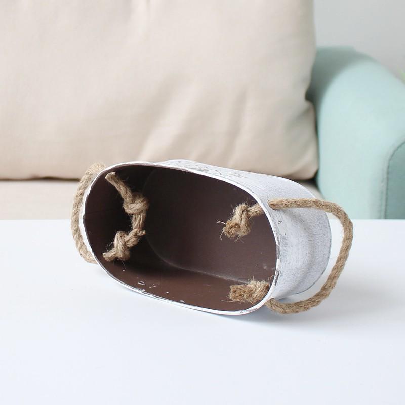 Винтажный овальный металлический цветочный горшок с пеньковой веревкой для суккулентов и зеленых растений