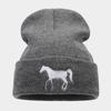 Personalized fashion horse embroidery knitted hat autumn and winter warm hat outdoor windproof ear protection wool hat versatile cold hat tide