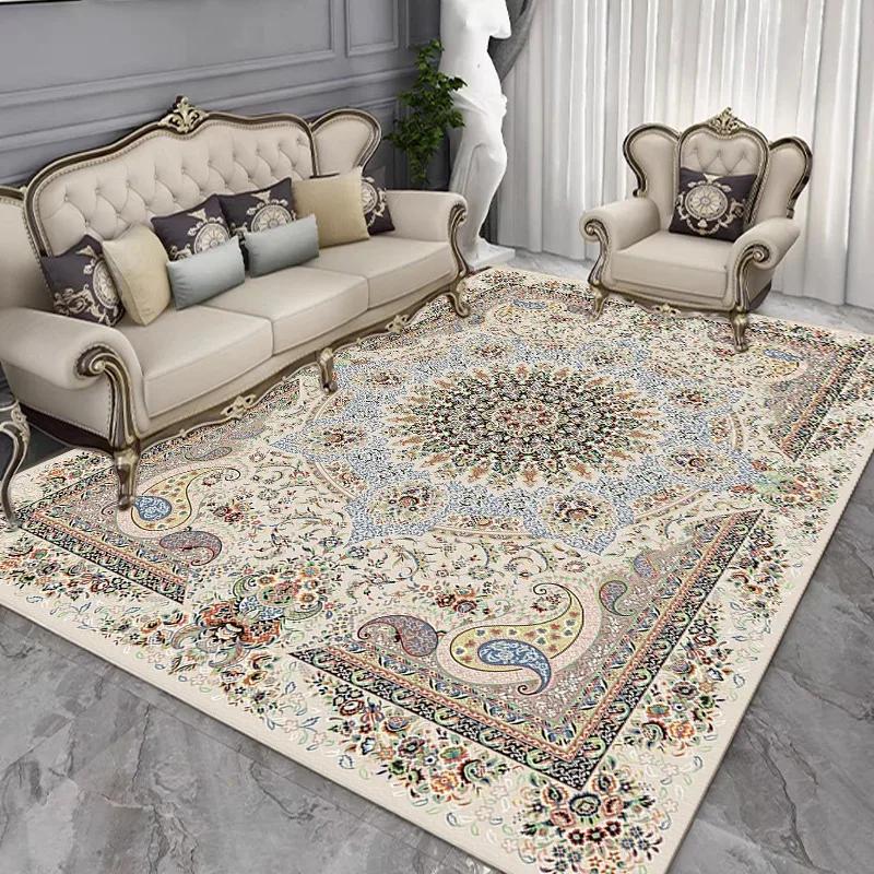 French Retro Persian Luxury Carpet Non Slip Rug for Living Room Bedroom Sofa Study Kitchen Entrance Door Mat Decor