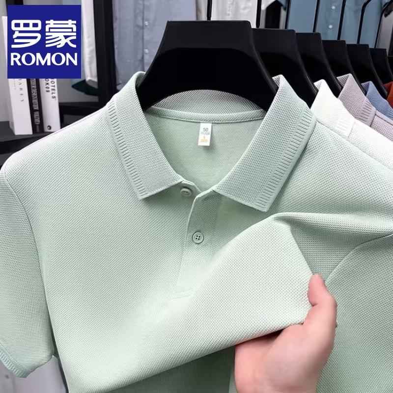 ROMON Мужская рубашка-поло Xinjiang с длинным волокном, в стиле business casual