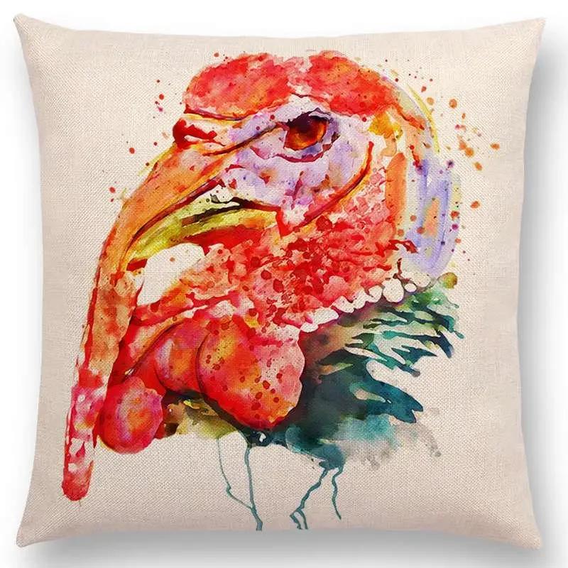 Watercolor Animals Cushion Cover Portrait Head Bighorn Lion Leopard Tiger Bear Eagle Horse Dogs Home Sofa Throw Pillow Case