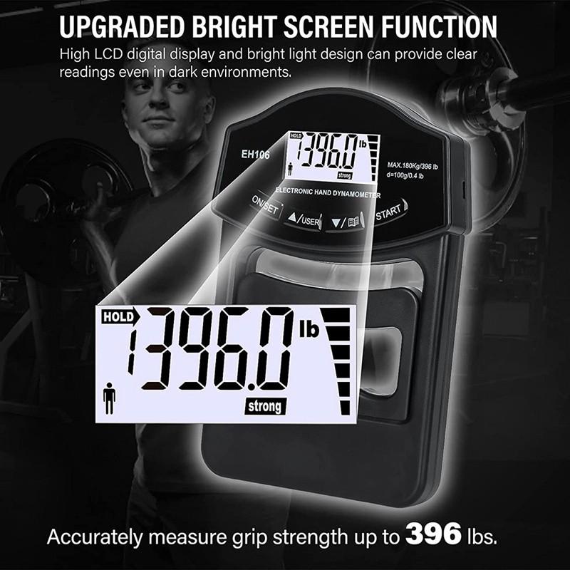 396 фунтов/180 кг USB ЖК-экран Ручной динамометр для измерения силы хвата Тестер силы хвата Ручной цифровой электронный измеритель силы хвата