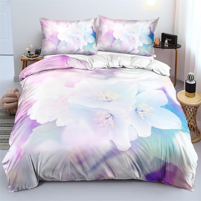 3D Design Flower Duvet Cover Sets Queen Size Floral Print Set Sleeping Decor Black Quilt/Comfort Cover With Pillows
