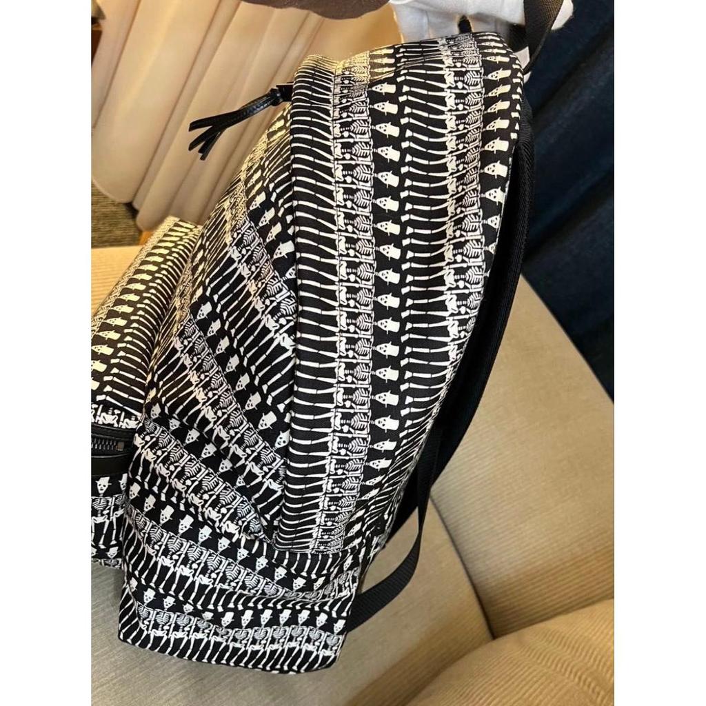 Б/у Оригинальный Рюкзак SAINT LAURENT с узором из черепов Холст Черный x Белый