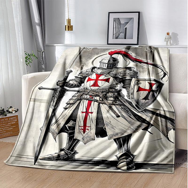 Cross Templars Knight Flannel Blanket Soft Warm All-Season Throw, Design for Camping, Car Travel, Hiking Sofa, Bed, Office Perfect Gift for Parties