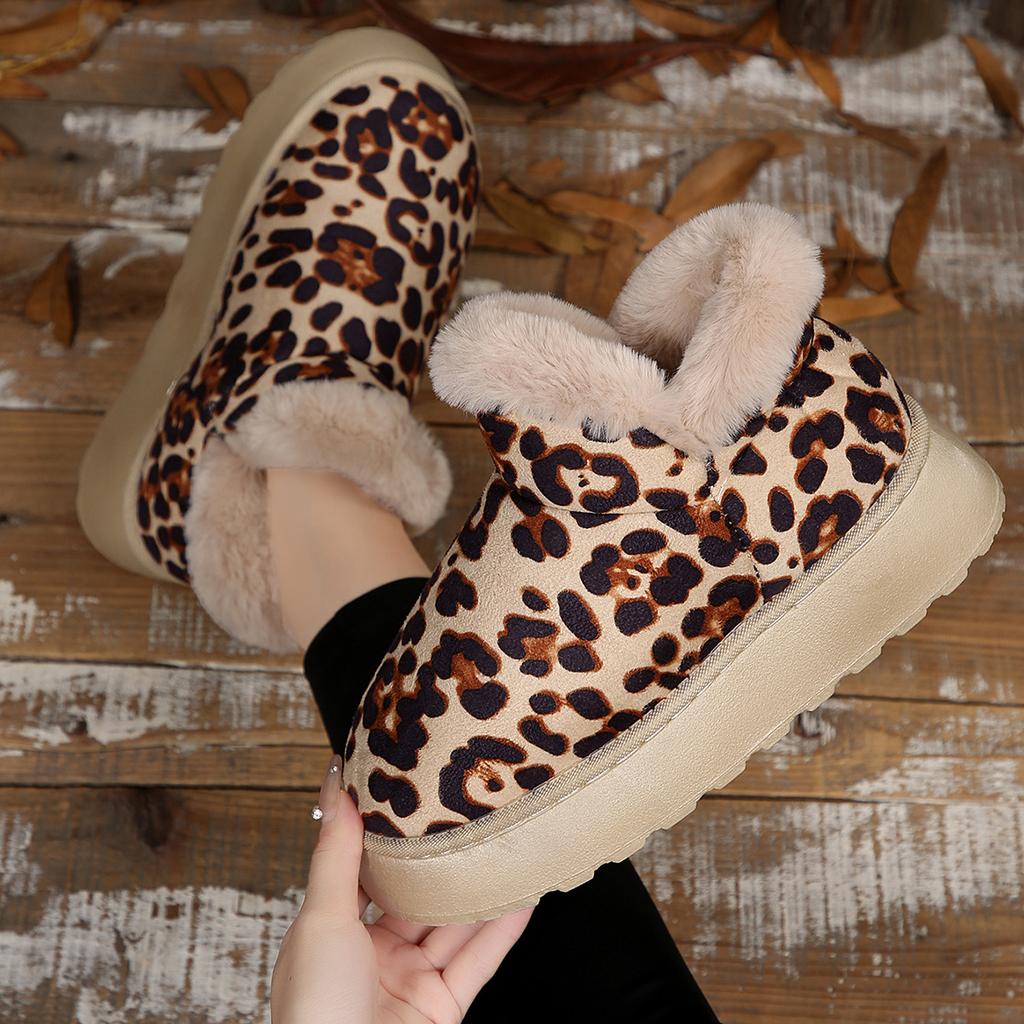 Fashion Women Snow Boots Winter 2025 New Round Head Leopard Shoes for Women Anti-slip Wear-resistant Ankle Boots Women Zapatos De Mujer