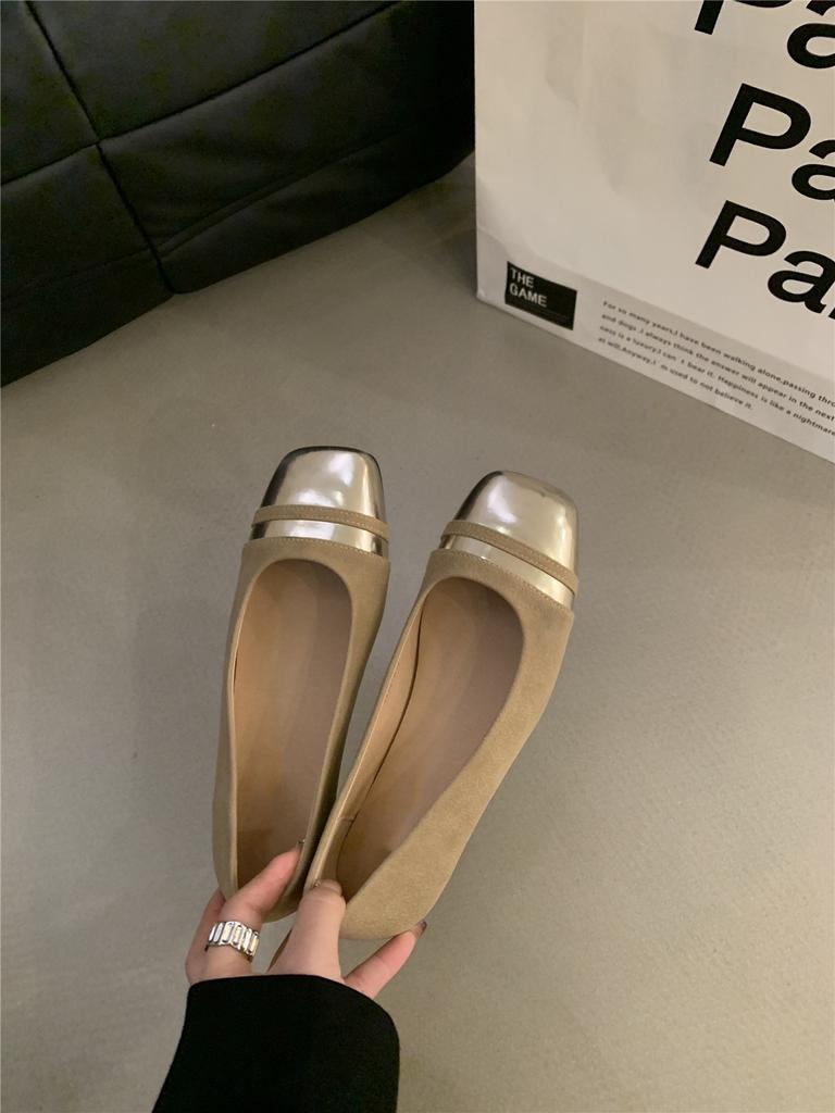 French Square Head Color Matching Gentle Wind Evening Shoes Women's Shoes 2024 New Spring Korean Version Light Mouth with Skirt Single Shoes